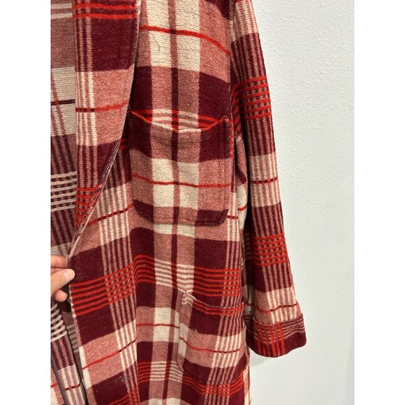 Vintage Sears Genuine Beacon Plaid Red Beige Long Open Front Robe - Picture 4 of 8